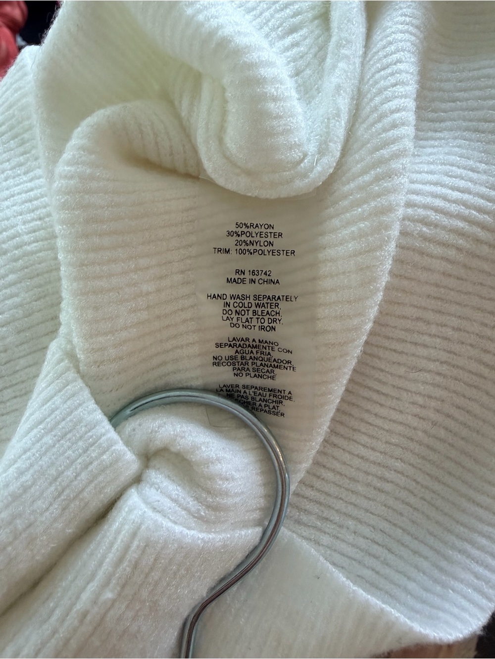 Sioni White V-Neck Sweater with Textured Fringe Sleeves XS - Picture 5 of 6